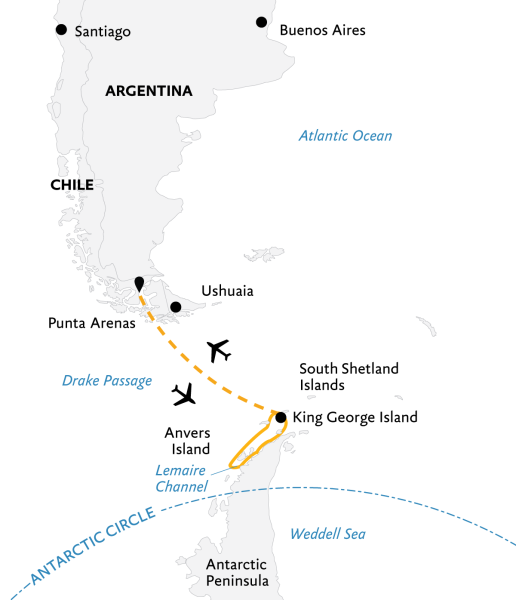 Antarctic Express: Fly the Drake (Itinerary Map)