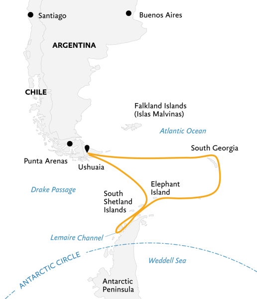 South Georgia & Antarctic Peninsula: Penguin Safari (Itinerary Map)