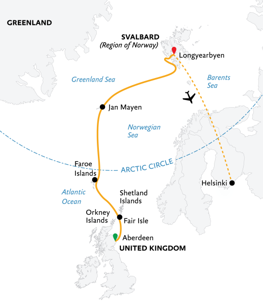 Arctic Saga: Exploring Spitsbergen via the Faroes and Jan Mayen (2025 Map)