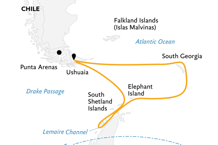 South Georgia & Antarctic Peninsula: Penguin Safari (Itinerary Map)