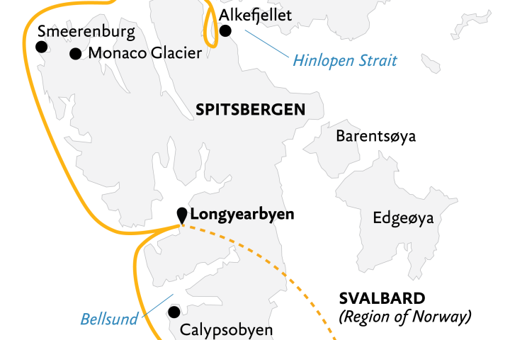 Itinerary Map of Svalbard Explorer: Best of High Arctic Norway Expedition [ARC-SPE-12D2025]