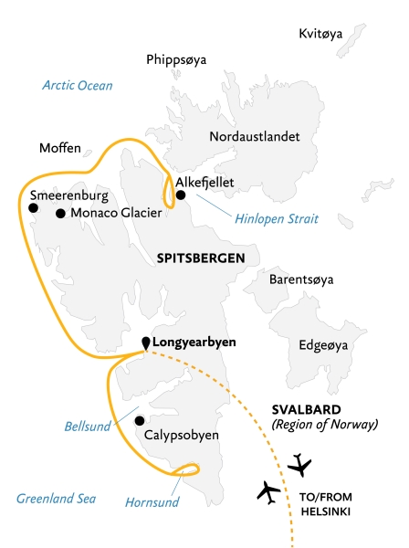 Itinerary Map of Svalbard Explorer: Best of High Arctic Norway Expedition [ARC-SPE-12D2025]